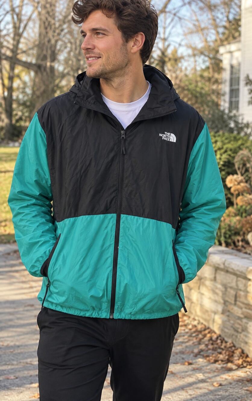 THE NORTH FACE Alamosa Wind Jacket in Black/Porcelain Green Size XXL
